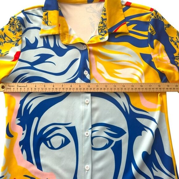 Women's Abstract Art Print Button-Up Long Sleeve Shirt Dress Size M - Picture 9 of 9